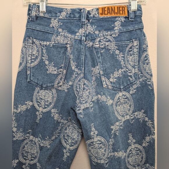 Vintage 90s Jeanjer Baroque floral print blue denim tapered mom jeans womens 5/6 - Picture 4 of 6
